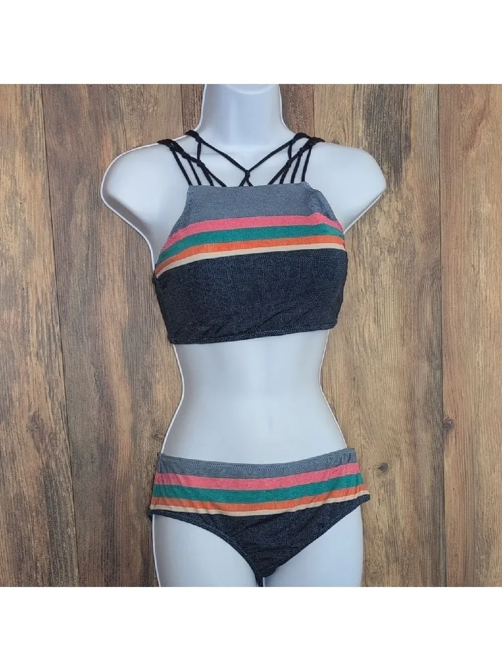 Sperry Blue Swimsuit Tankini Bikini Top-S Bot-M